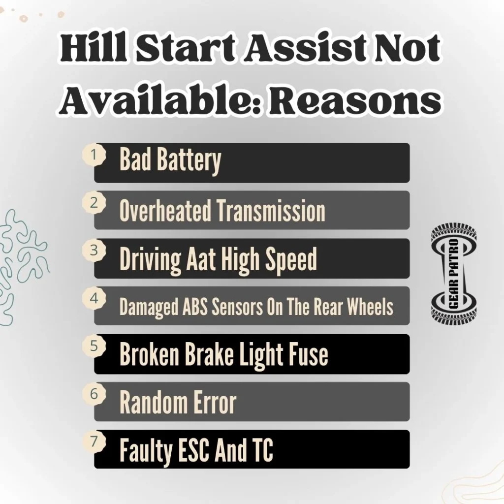 Hill Start Assist Not Available Reasons